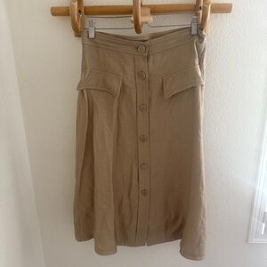 Yoana Baraschi retro vintage 90s tan midi A-line skirt metal button front size 4